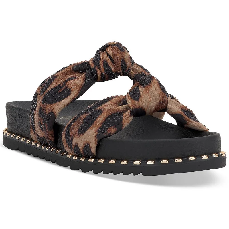 Caralyna 2 Womens Leopard Print Embellished Slide Sandals