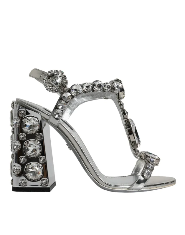 Dolce & Gabbana  Leather T-strap Crystal Sandals Women's Shoes (Pre-Owned)