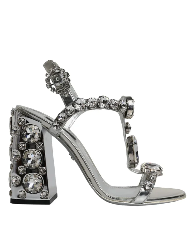 Dolce & Gabbana  Leather T-strap Crystal Sandals Women's Shoes (Pre-Owned)