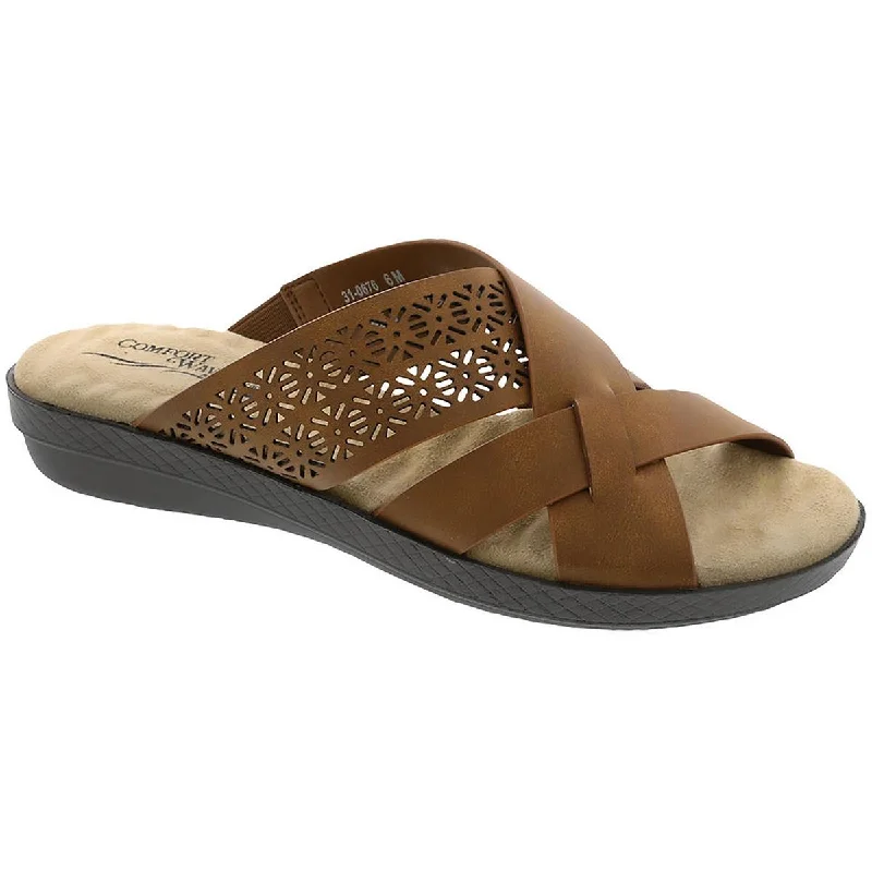 Easy Street Womens Coho Faux Leather Slide Sandals