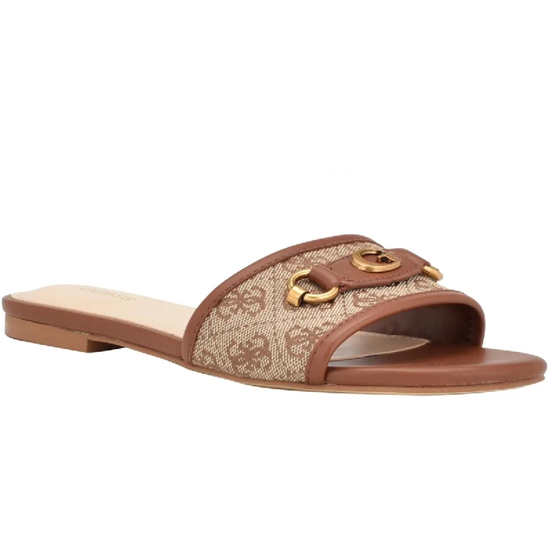 Guess Womens Hammi Faux Leather Slip On Slide Sandals