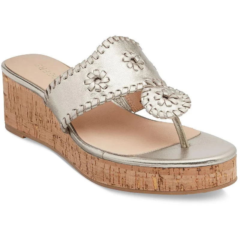 Jack Rogers Womens Metallic Cork Wedge Sandals