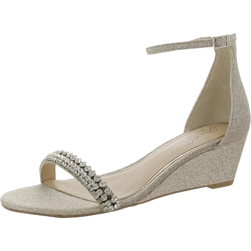 Jewel Badgley Mischka Womens Embellished Round Toe Wedge Sandals