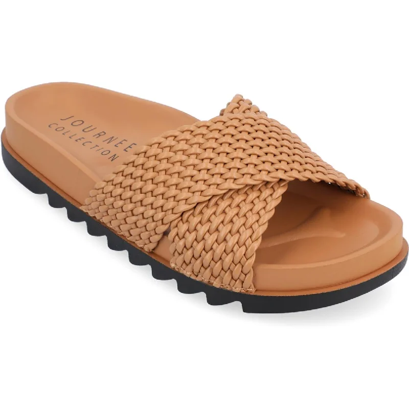 Journee Collection Womens GRETTIE Patent Woven Slide Sandals