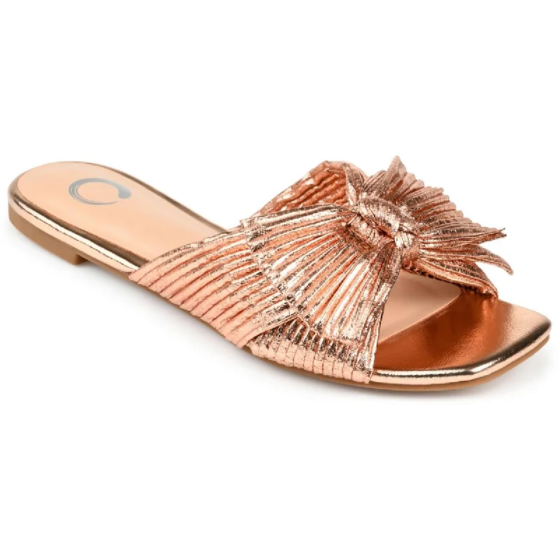 Journee Collection Womens Serlina Metallic Square Toe Slide Sandals