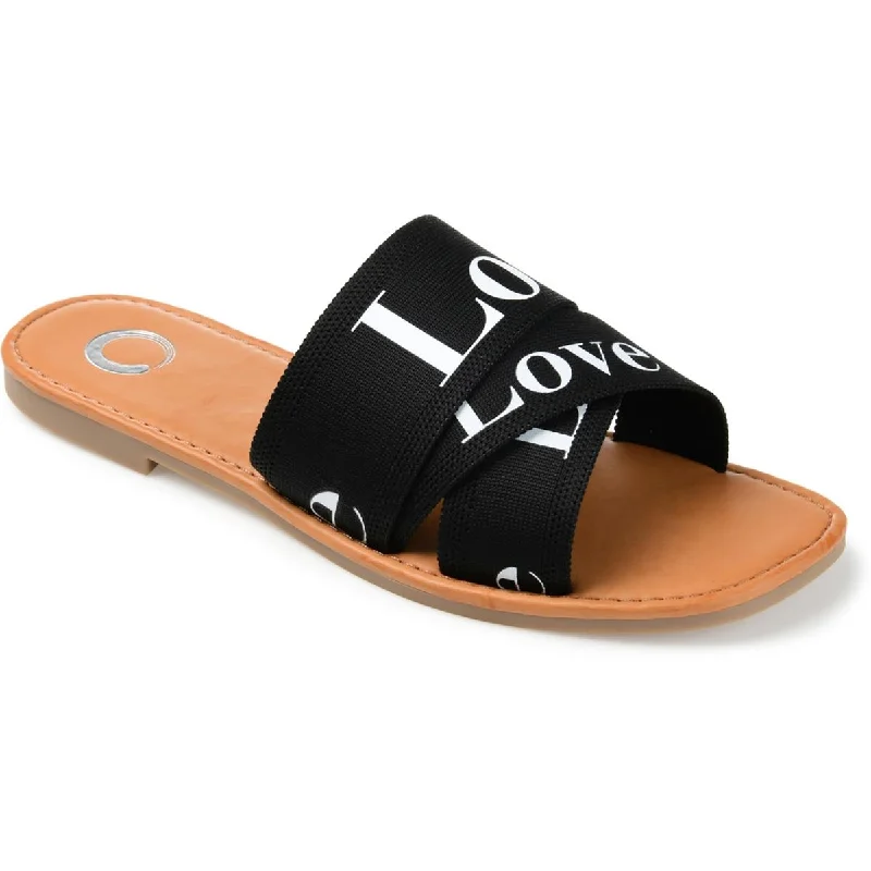 Journee Collection Womens Strappy Faux Leather Slide Sandals