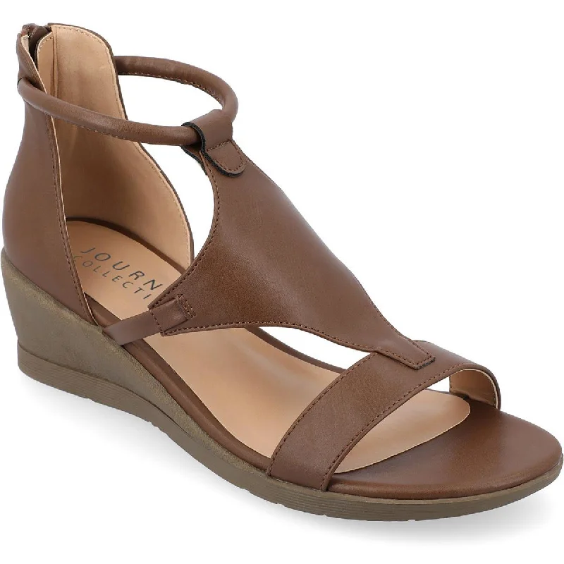 Journee Collection Womens Trayle Patent T Strap Wedge Sandals