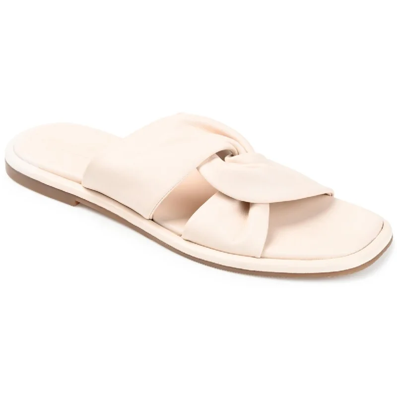 Journee Signature Womens Kanndice Cushioned Footbed Leather Slide Sandals