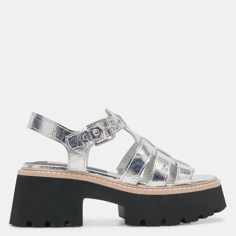 Latice Sandals Silver Distressed Leather