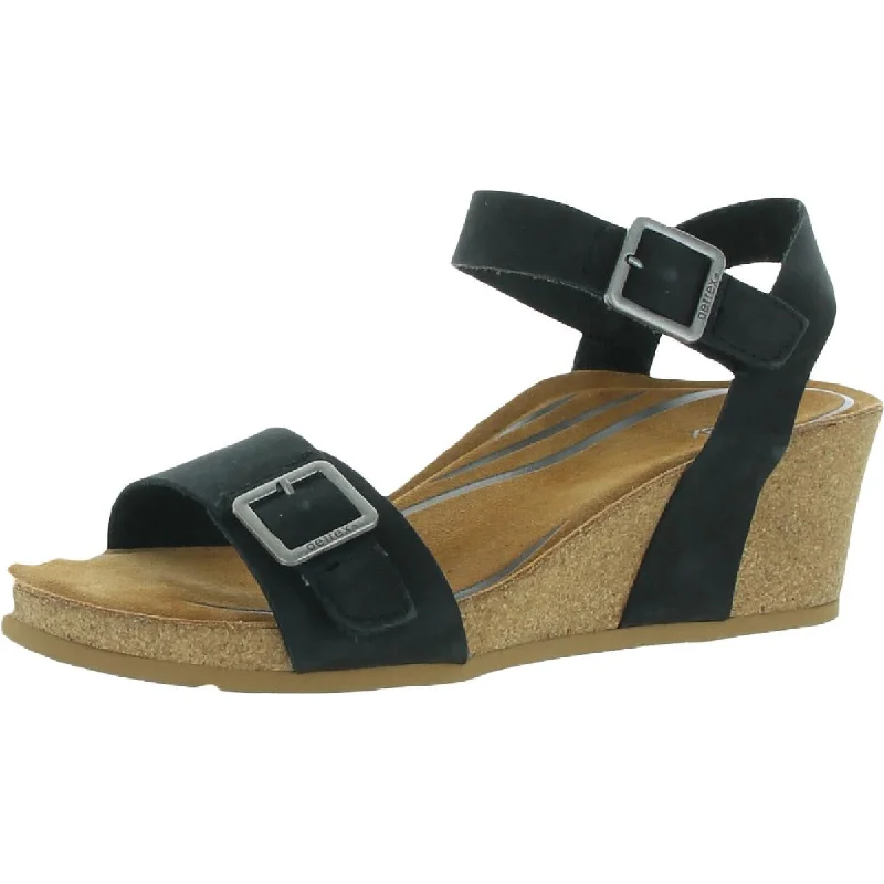 Lexa Womens Leather Open Toe Wedge Sandals