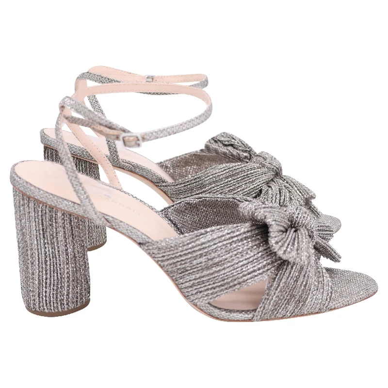 Loeffler Randall Camellia Knotted Metallic Sandals in Silver Satin