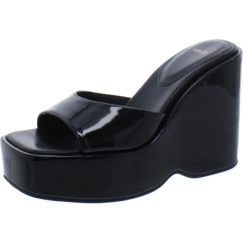 MNG Womens Patent Slip On Wedge Sandals