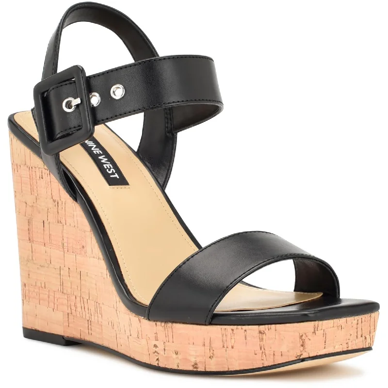 Nine West Womens Courts3 Faux Leather Wedge Sandals