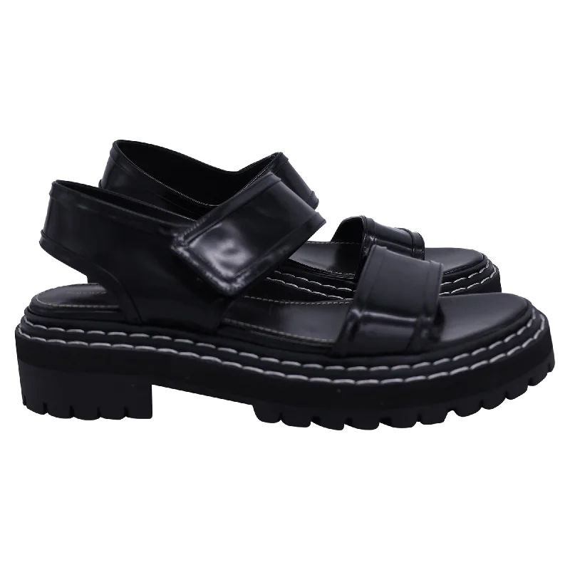 Proenza Schouler Contrast-Topstitching Lug Sole Sandals In Black Leather