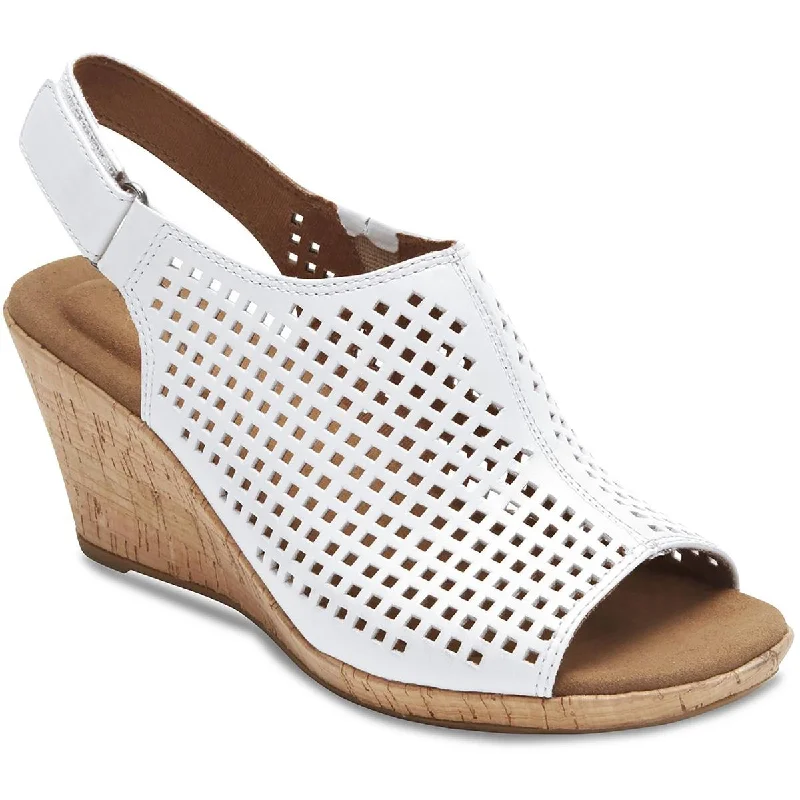 Rockport Womens Briah Leather Perforated Wedge Sandals