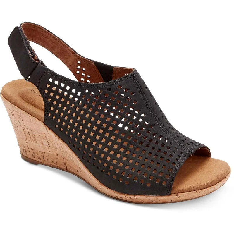 Rockport Womens Briah Suede Perforated Wedge Sandals