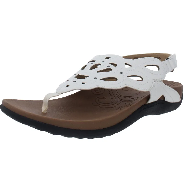 Rockport Womens Ridge Faux Leather Laser Cut Wedge Sandals