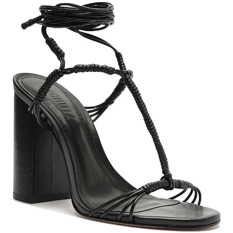 Schutz Womens Amunet Block Faux Leather T-Strap Strappy Sandals