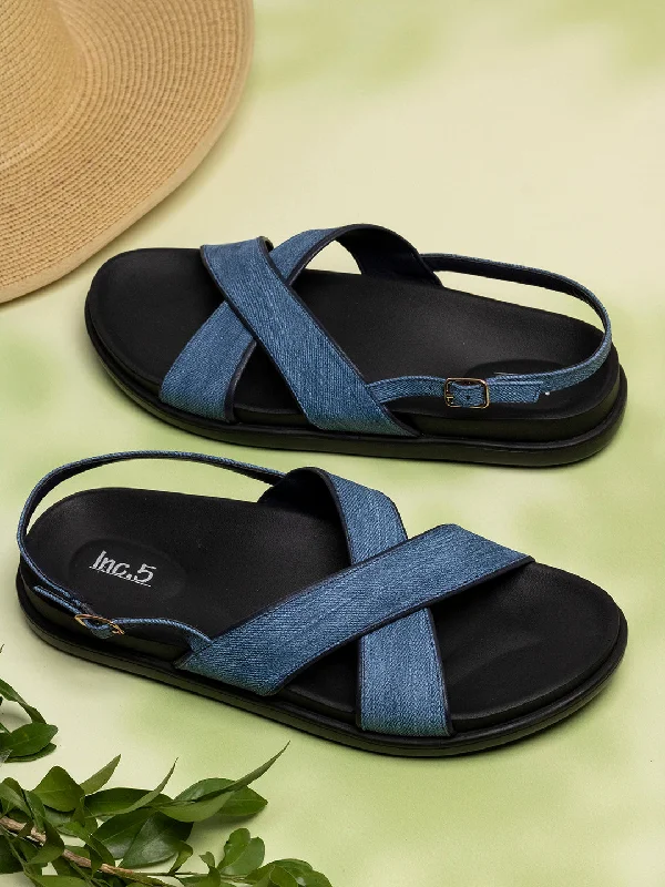 Womens Blue Solid Open Toe Casual Flat Sandals