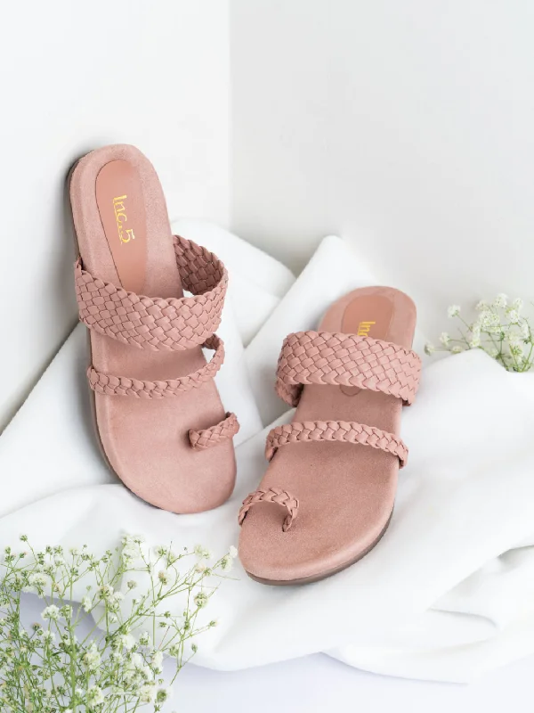 Womens Peach Casual Solid Round Toe Sandals