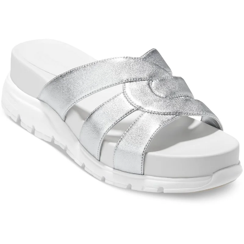 ZeroGrand Cole Haan Womens ZG SLOTTED SLIDE D Faux Leather Slide Sandals