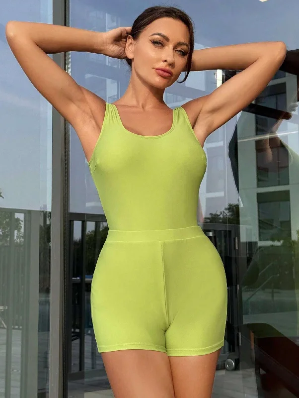 2 Pack Basics Lime Scoop Neck Onepiece & Shorts