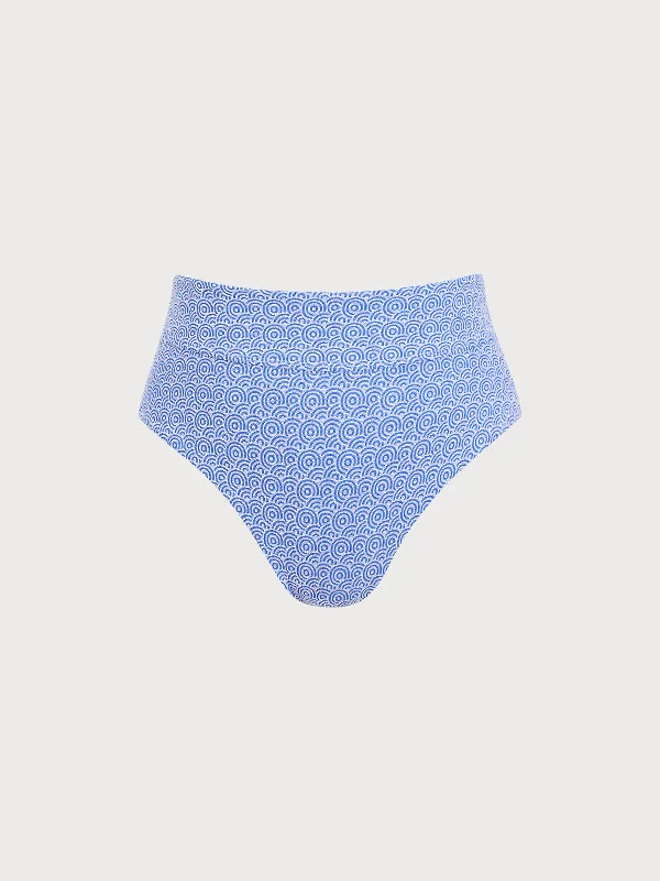 Blue Jacquard High Waisted Plus Size Bikini Bottom