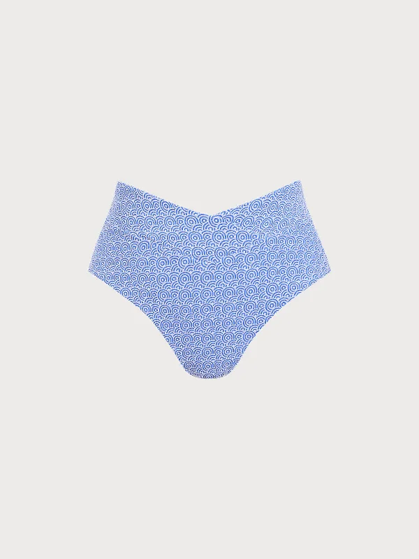 Blue Jacquard V Cut Plus Size Bikini Bottom