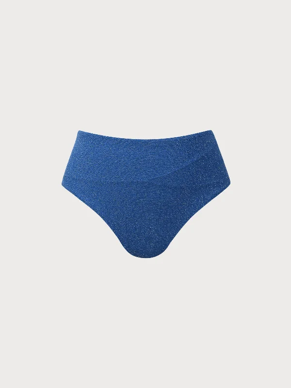 Blue Lurex Plus Size Bikini Bottom