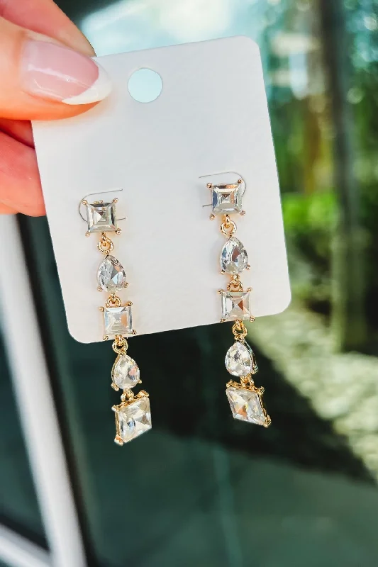 Crystal Stone Drop Gold Earrings