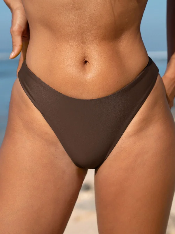 ECONYL® Dark Coffee Low Waisted Bikini Bottom