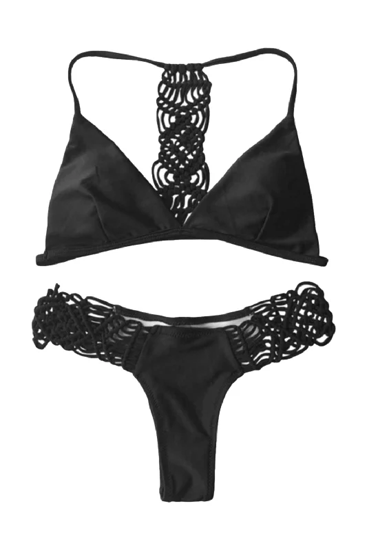 Iyasson Exquisite Triangle Top Bikini Set With Handmade Braided Ties