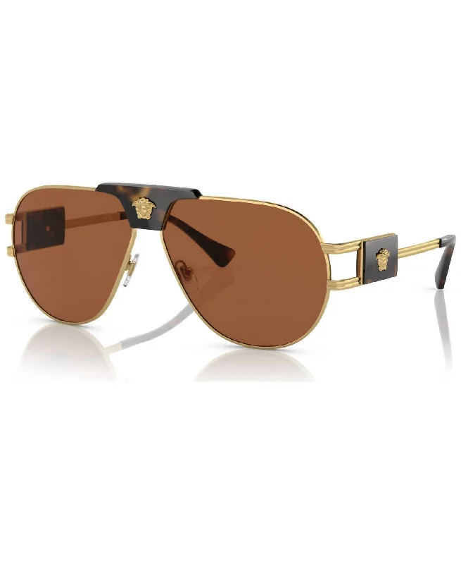 Men's 0Ve2252 Sunglasses In Gold/dark Brown