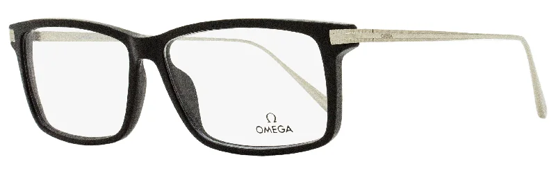 Omega Men's Rectangular Eyeglasses OM5014 001 Black/Ruthenium 58mm