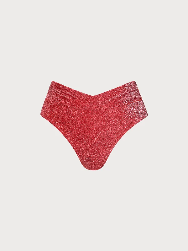 Red Lurex V Cut Plus Size Bikini Bottom