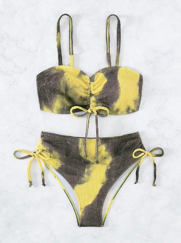 Ribbed Yellow & Grey Tie Dye Bikini Set