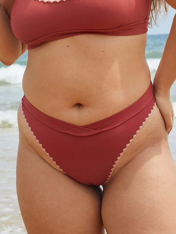 V-Cut Contrast Stitch Plus Size Bikini Bottom