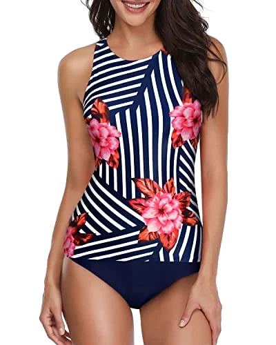 Modest Tummy Control Tankini Bathing Suit-Blue Floral