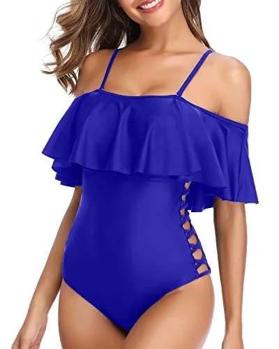 Strapless Ruffle One Piece Swimsuits For Ladies-Royal Blue