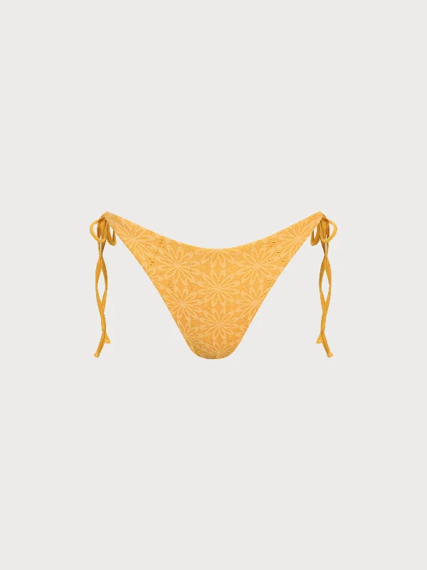 Yellow Jacquard Tie Bikini Bottom